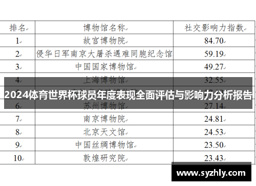 2024体育世界杯球员年度表现全面评估与影响力分析报告